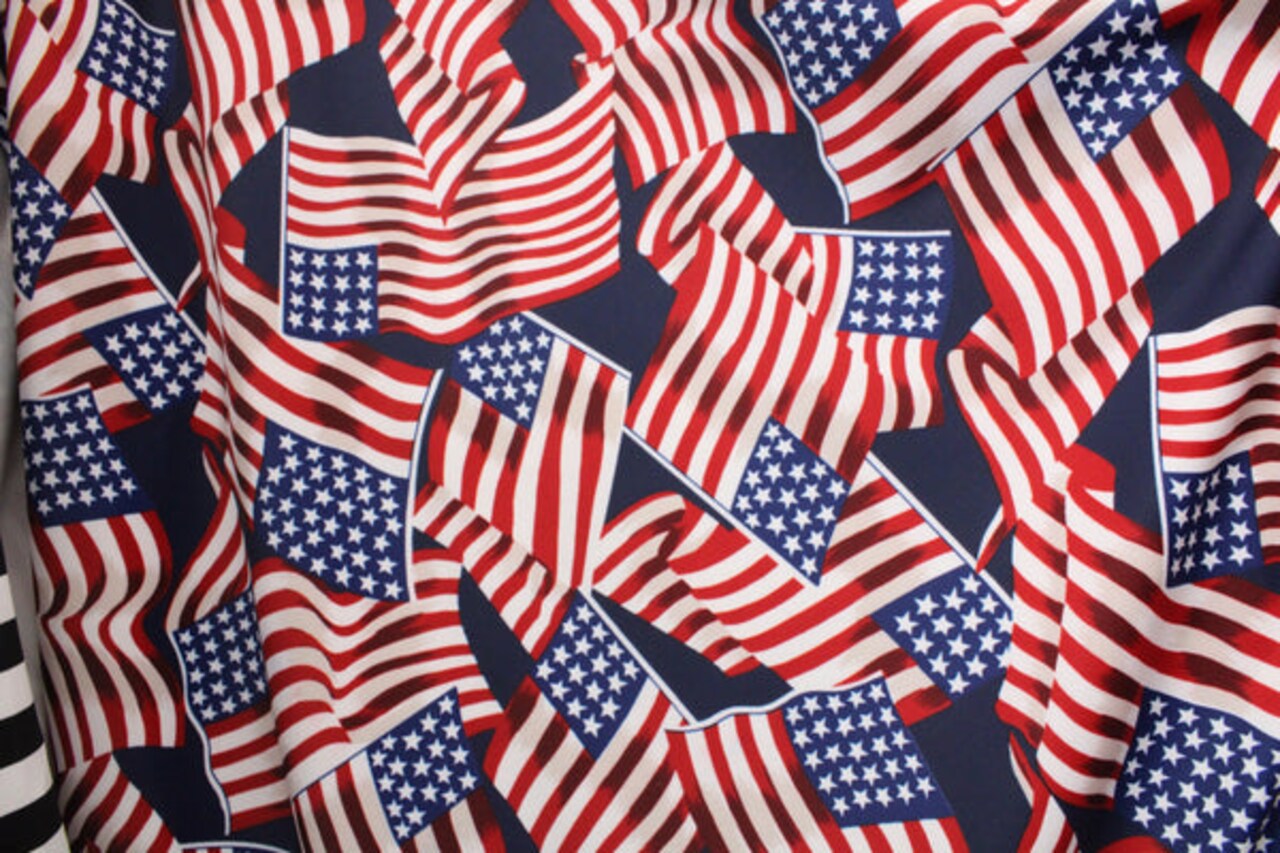 1 Yard American Flags Print Stretch Fabric for Patriotic Swimwear Costumes Dancewear and Active Apparel 58" x 60" Inch Width